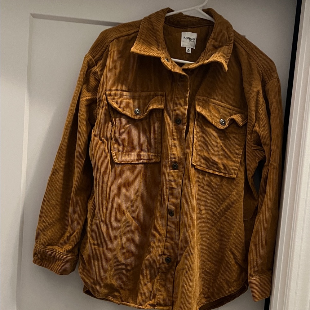Kensie Corduroy Shirt Jacket in Mustard Brown